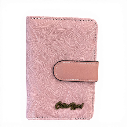 Cotton Road WALLET: PINK PU Leather with LEAF Design FRONT VIEW