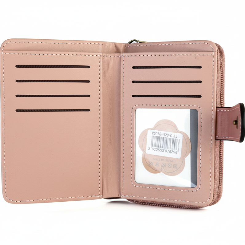 Cotton Road WALLET: PINK PU Leather with LEAF Design OPEN CARD POCKETS