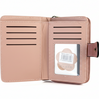 Cotton Road WALLET: PINK PU Leather with LEAF Design OPEN CARD POCKETS