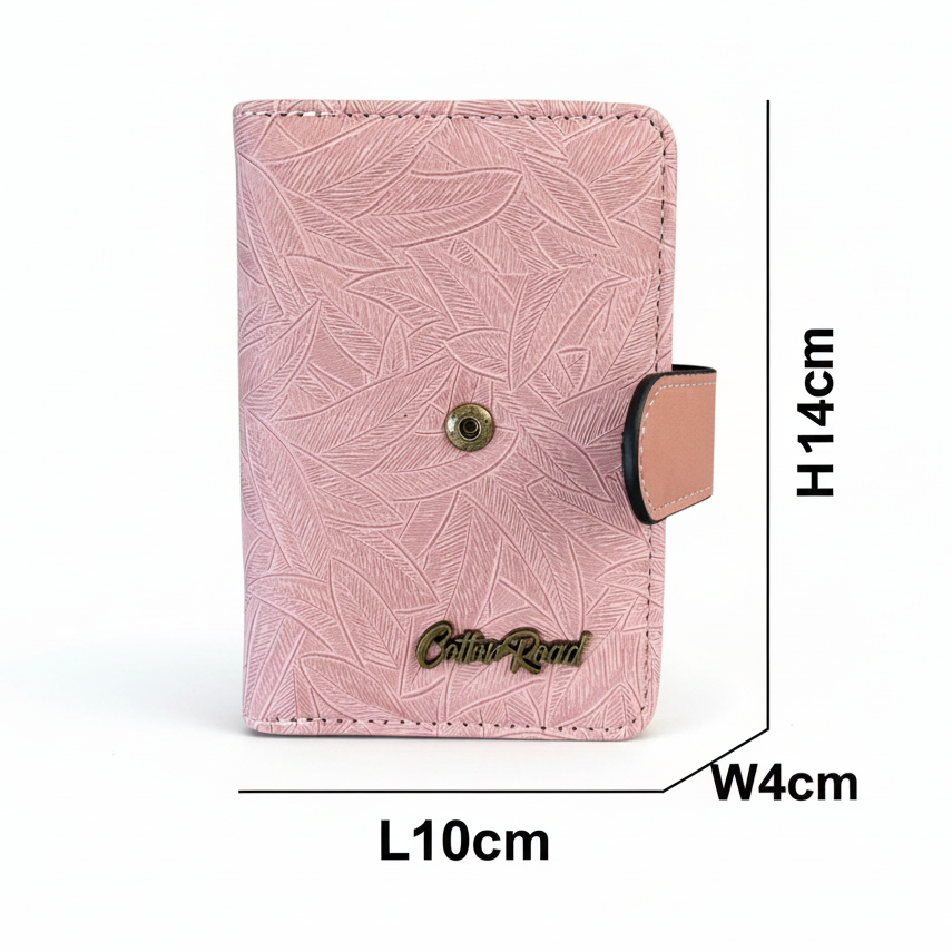 Cotton Road WALLET: PINK PU Leather with LEAF Design SIZE