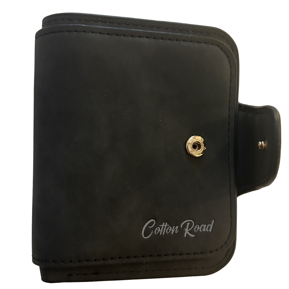 Cotton Road Wallet: BLACK/GREY Medium PU Leather Wallet CLIP OPEN