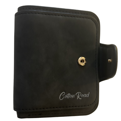 Cotton Road Wallet: BLACK/GREY Medium PU Leather Wallet CLIP OPEN