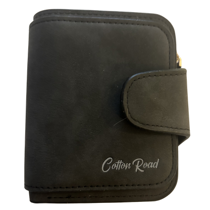 Cotton Road Wallet: BLACK/GREY Medium PU Leather Wallet FRONT