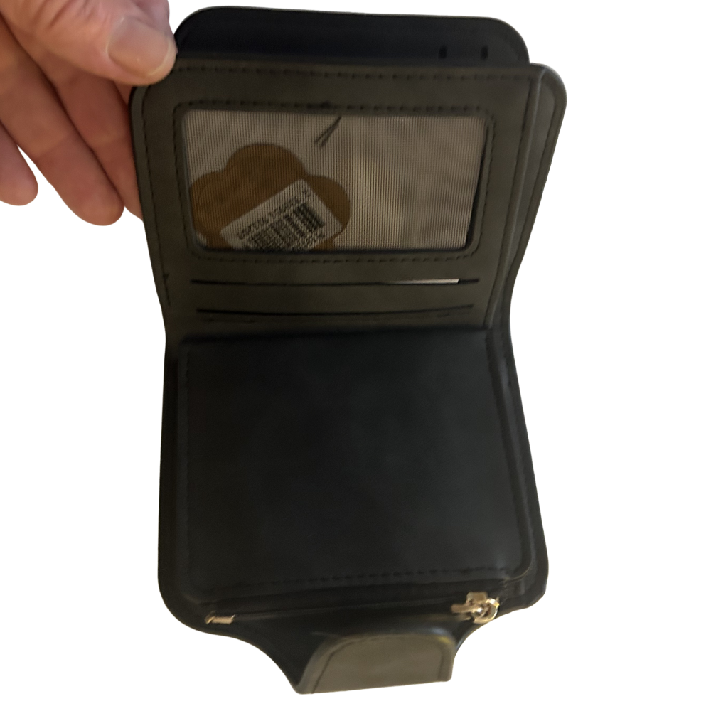 Cotton Road Wallet: BLACK/GREY Medium PU Leather Wallet OPEN