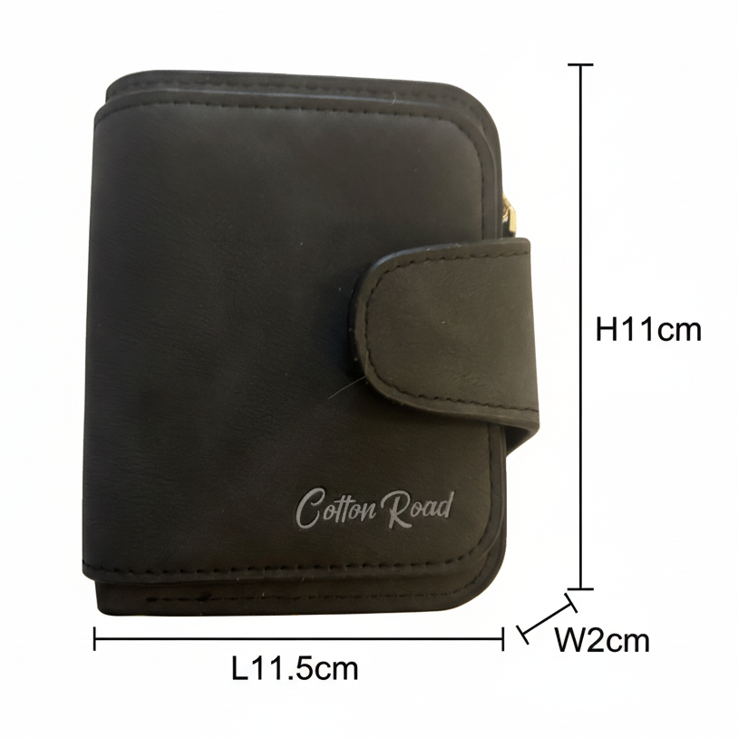 Cotton Road Wallet: BLACK/GREY Medium PU Leather Wallet SIZE