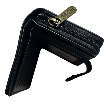 Cotton Road Wallet: BLACK Medium PU Leather Wallet with DARK GREY clip cover TOP OPEN