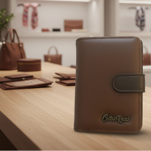 Cotton Road Wallet: BROWN Medium PU Leather Wallet with DARK BROWN clip cover