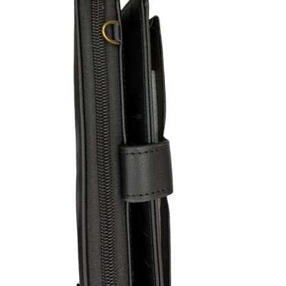 Cotton Road Wallet: Large BLACK PU Leather Cellphone Sling with FLORAL Pocket CLOSED VIEW