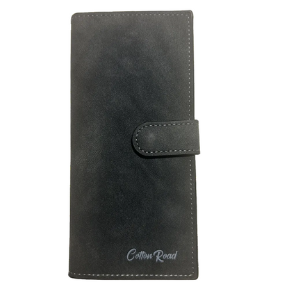 Cotton Road Wallet: Large BLACK PU Leather with Clip