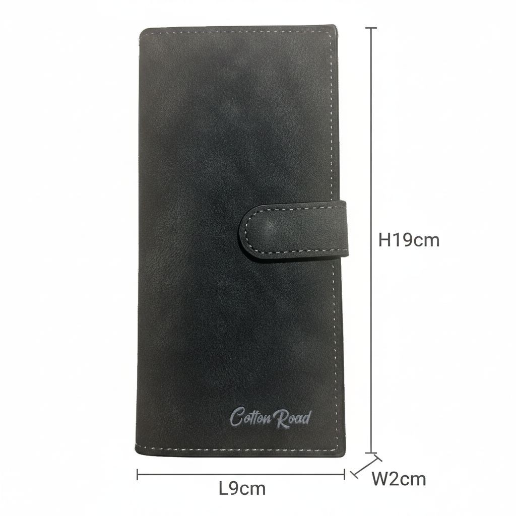 Cotton Road Wallet: Large BLACK PU Leather with Clip