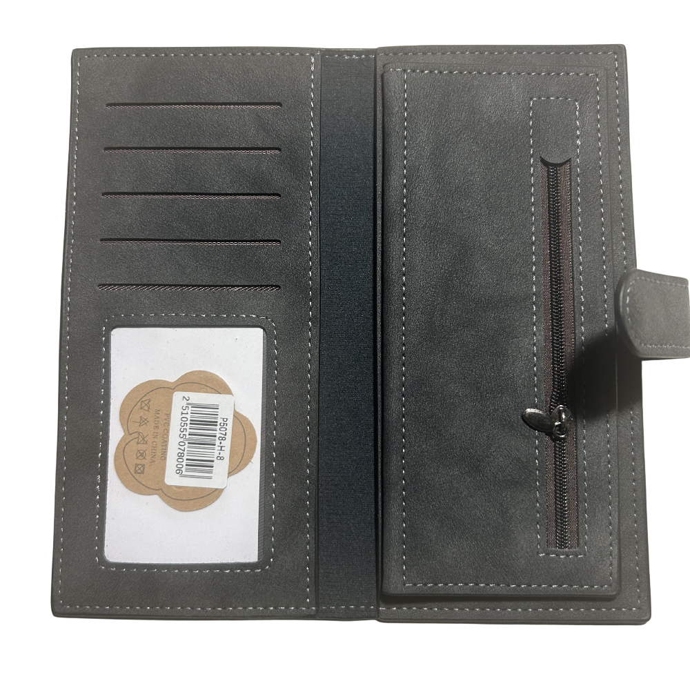 Cotton Road Wallet: Large BLACK PU Leather with Clip OPEN