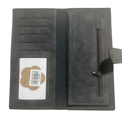 Cotton Road Wallet: Large BLACK PU Leather with Clip OPEN