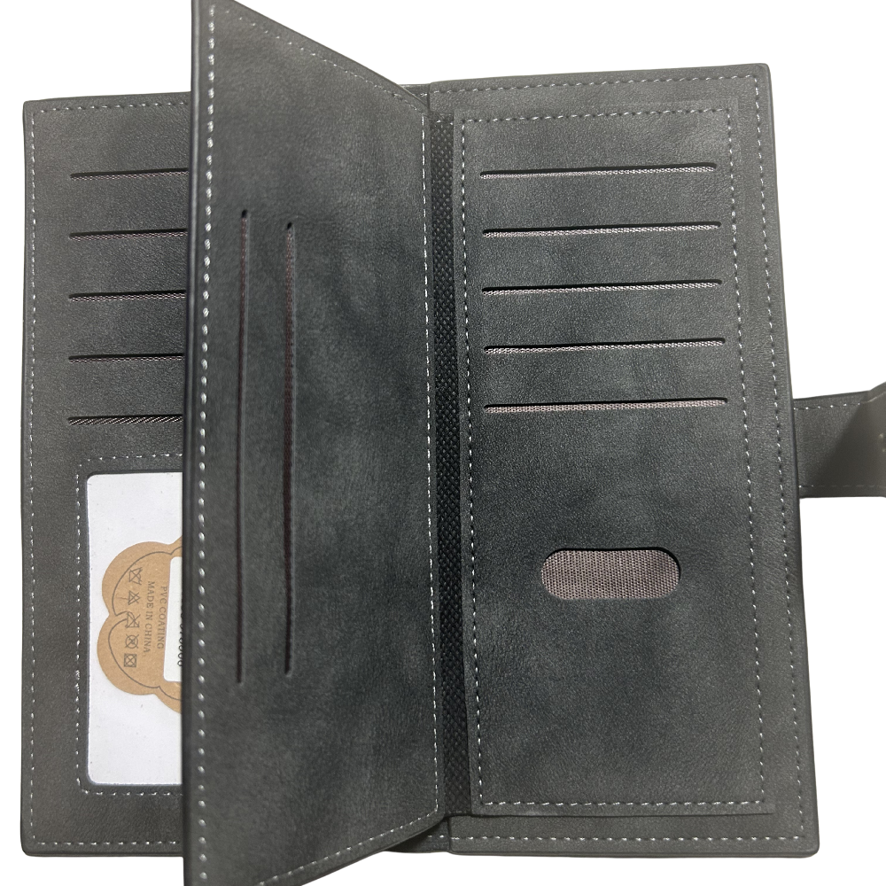 Cotton Road Wallet: Large BLACK PU Leather with Clip OPEN VIEW