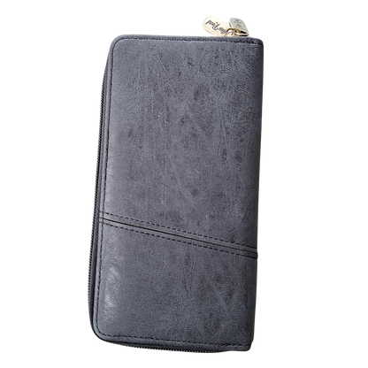 Cotton Road Wallet: Large BLACK PU Leather with Embossed Protea BACK