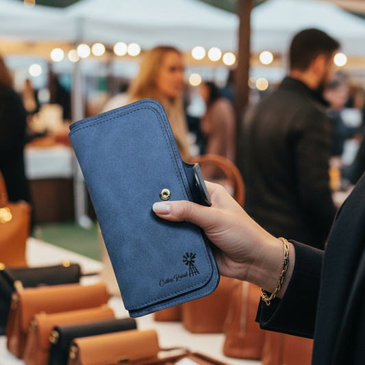 Cotton Road Wallet: Large BLUE 4-FOLD PU Leather Wallet with WINDMILL lifestyle
