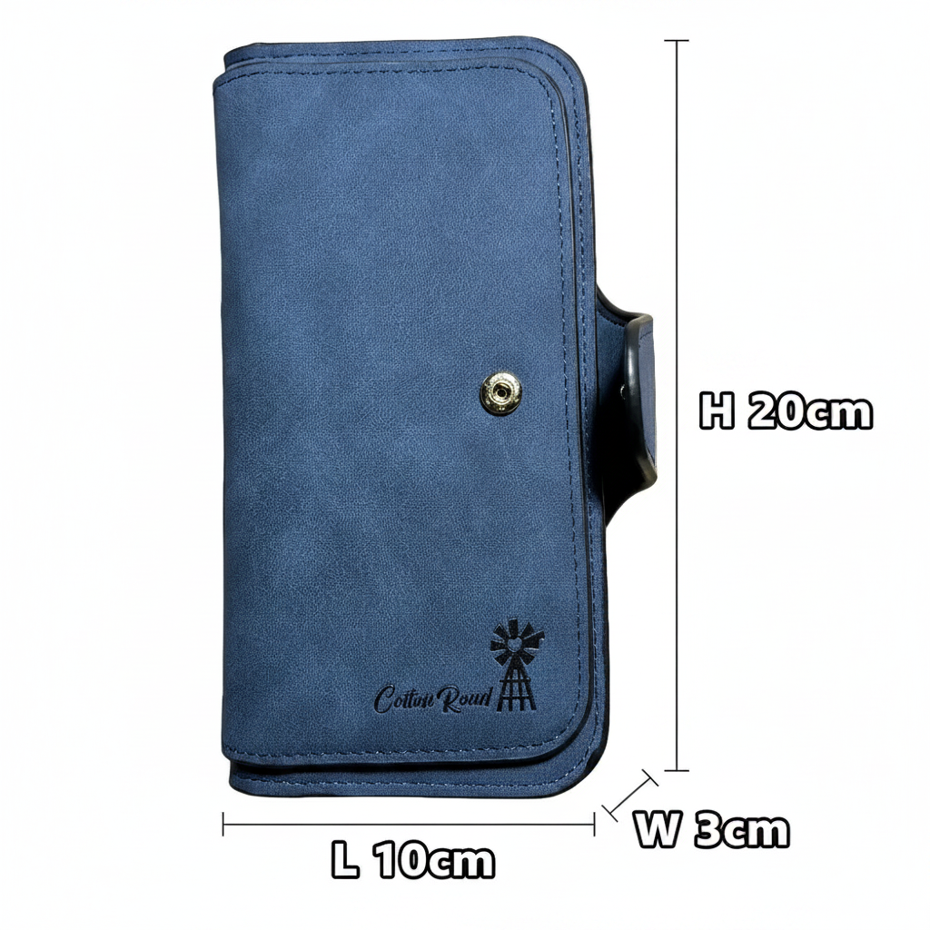 Cotton Road Wallet: Large BLUE 4-FOLD PU Leather Wallet with WINDMILL size