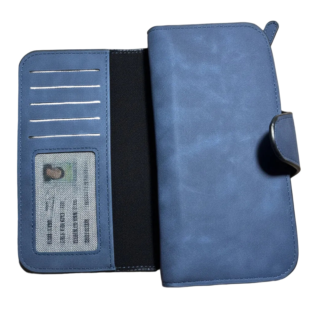 Cotton Road Wallet: Large BLUE 4-FOLD PU Leather Wallet with WINDMILL unfolded 