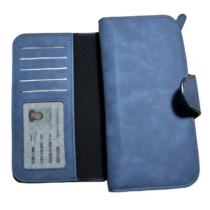 Cotton Road Wallet: Large BLUE 4-FOLD PU Leather Wallet with WINDMILL unfolded 