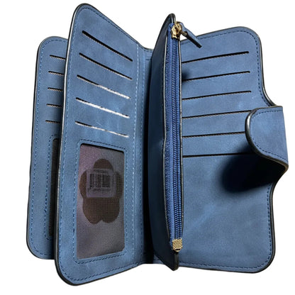 Cotton Road Wallet: Large BLUE 4-FOLD PU Leather Wallet with WINDMILL unfolded view all