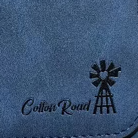 Cotton Road Wallet: Large BLUE 4-FOLD PU Leather Wallet with WINDMILL zoom