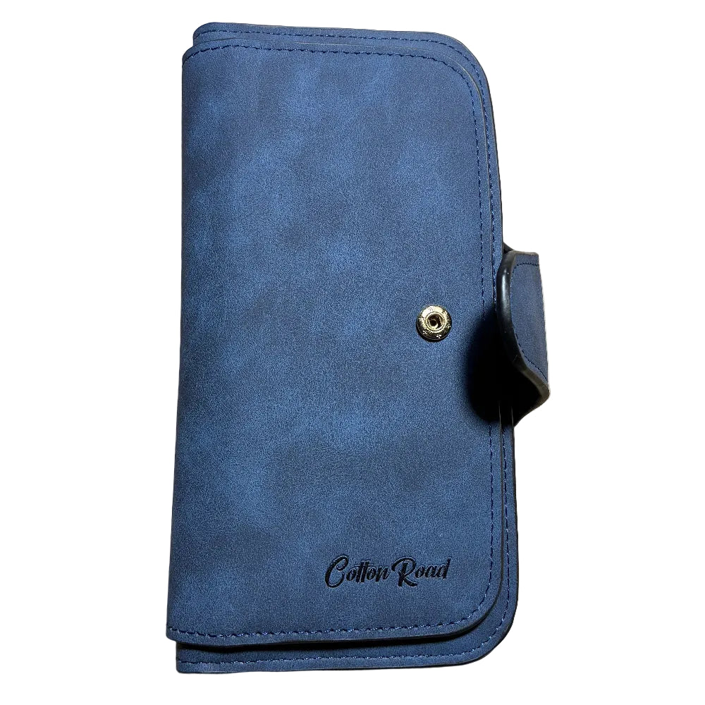 Cotton Road Wallet: Large BLUE PU Leather PURSE with 4 SECTIONS front