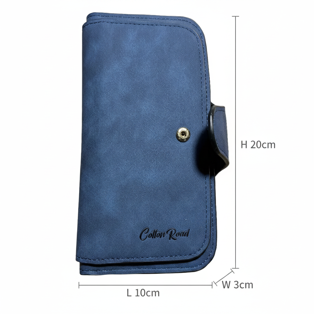 Cotton Road Wallet: Large BLUE PU Leather PURSE with 4 SECTIONS size