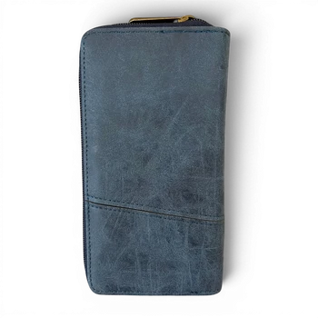 Cotton Road Wallet: Large BLUE PU Leather with PROTEA Design BACK VIEW
