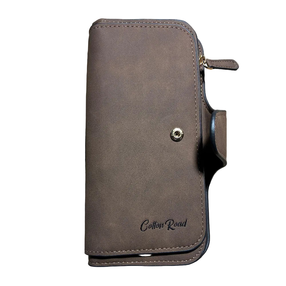 Cotton Road Wallet: Large BROWN 4-FOLD PU Leather Wallet FRONT