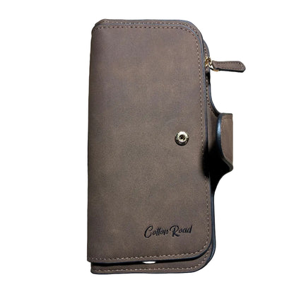 Cotton Road Wallet: Large BROWN 4-FOLD PU Leather Wallet FRONT
