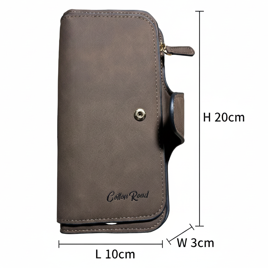 Cotton Road Wallet: Large BROWN 4-FOLD PU Leather Wallet SIZE