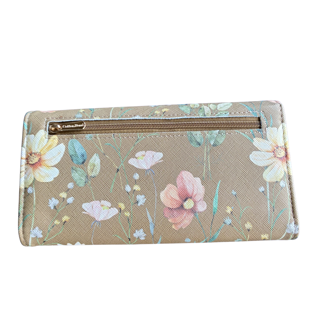 Cotton Road Wallet: Large BROWN FLORAL PU Leather Wallet BACK
