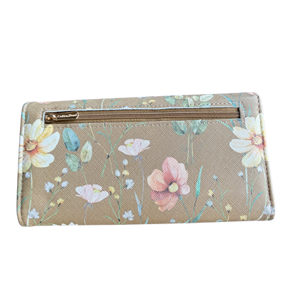 Cotton Road Wallet: Large BROWN FLORAL PU Leather Wallet BACK