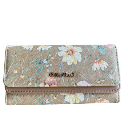 Cotton Road Wallet: Large BROWN FLORAL PU Leather Wallet FRONT