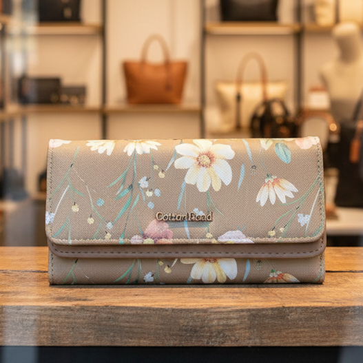 Cotton Road Wallet: Large BROWN FLORAL PU Leather Wallet LIFESTYLE