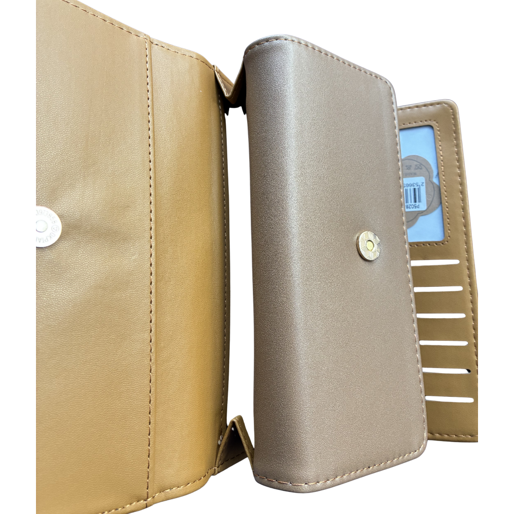 Cotton Road Wallet: Large BROWN FLORAL PU Leather Wallet OPEN