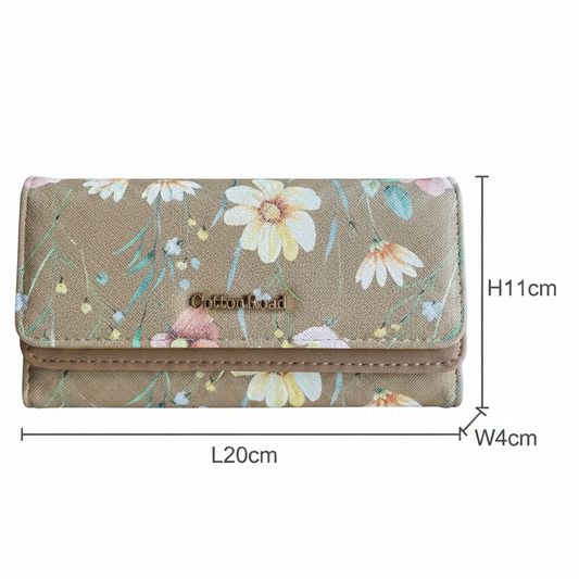 Cotton Road Wallet: Large BROWN FLORAL PU Leather Wallet SIZE