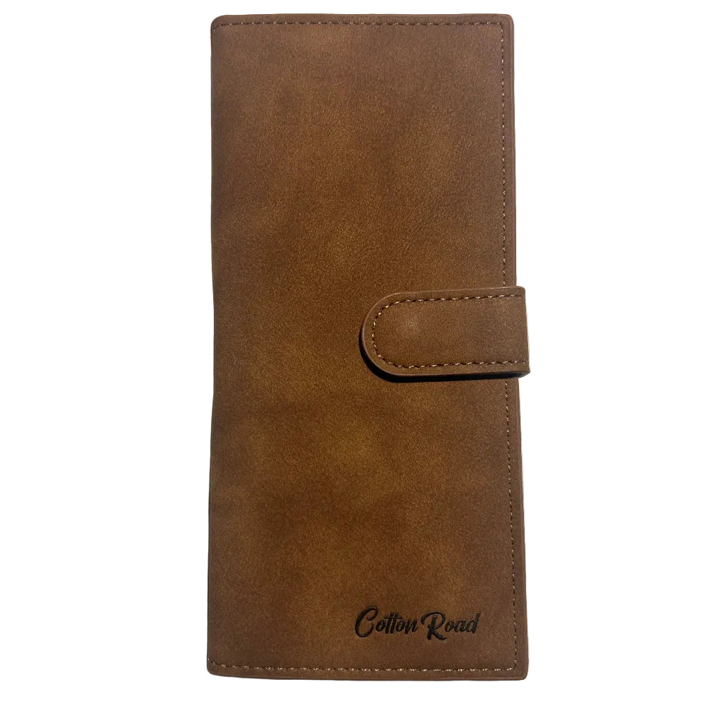 Cotton Road Wallet: Large BROWN PU Leather with Clip