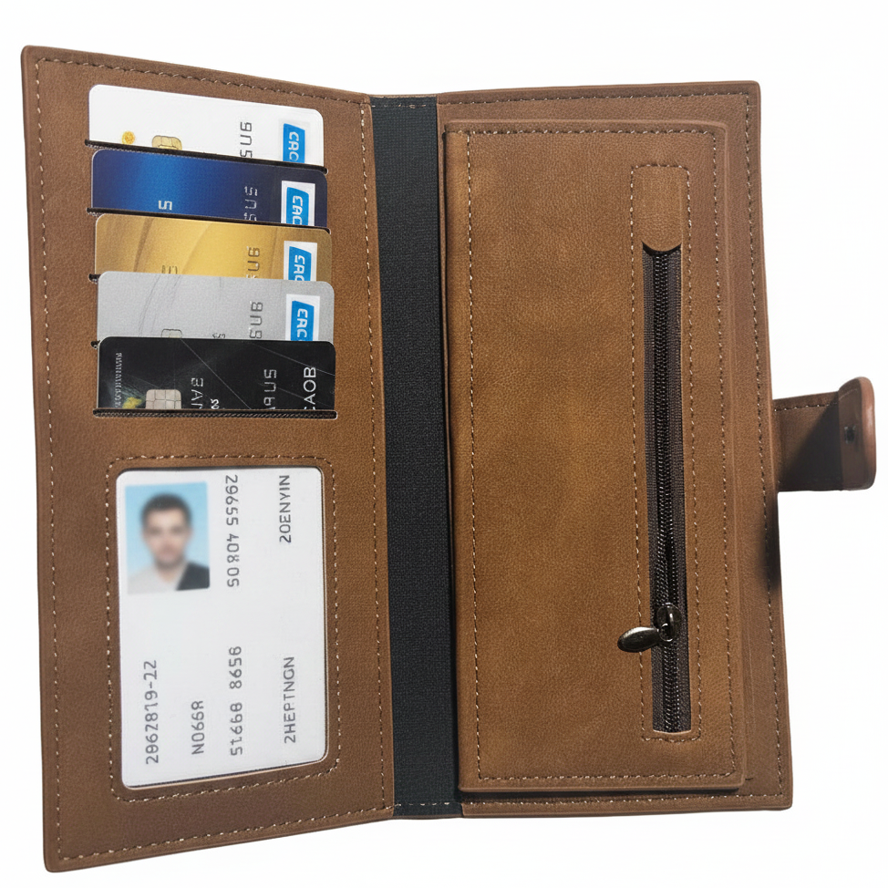 Cotton Road Wallet: Large BROWN PU Leather with Clip FILLED