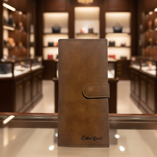 Cotton Road Wallet: Large BROWN PU Leather with Clip LIFESTYLE