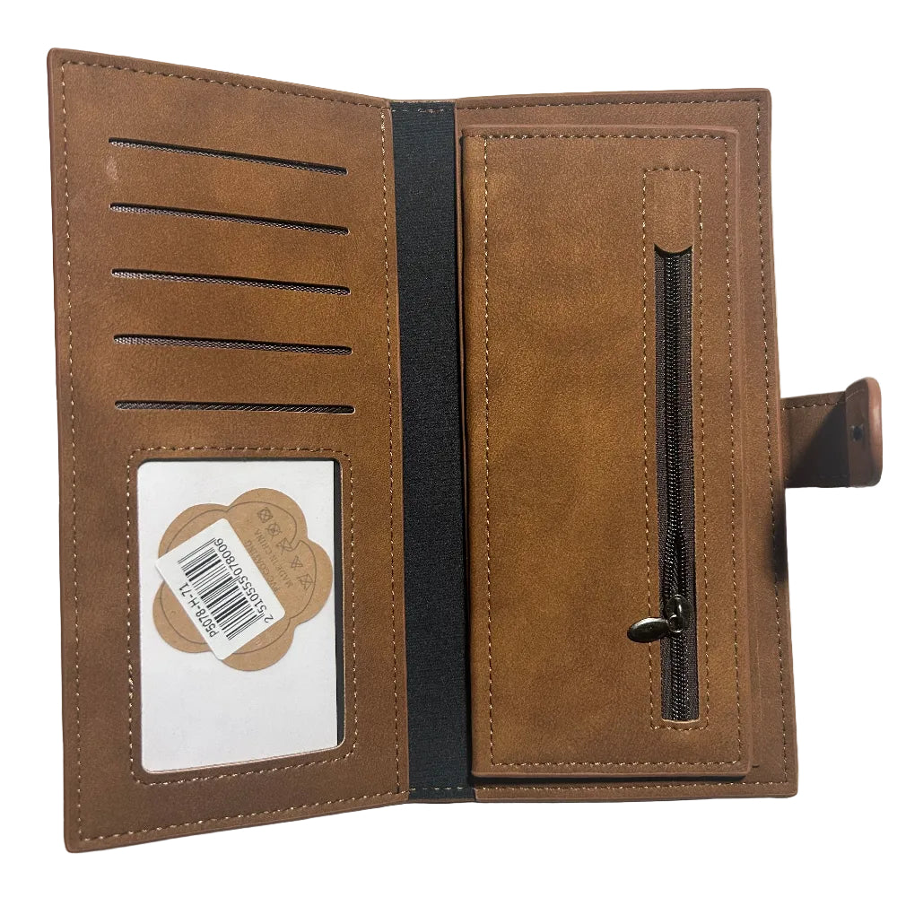 Cotton Road Wallet: Large BROWN PU Leather with Clip OPEN ID