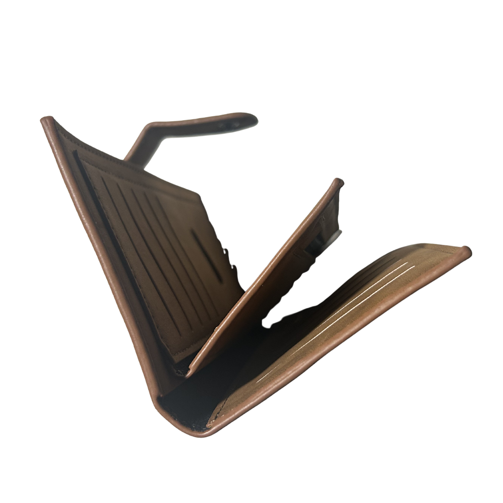 Cotton Road Wallet: Large BROWN PU Leather with Clip SIDE VIEW