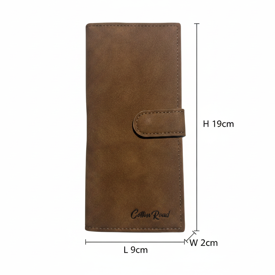 Cotton Road Wallet: Large BROWN PU Leather with Clip SIZED