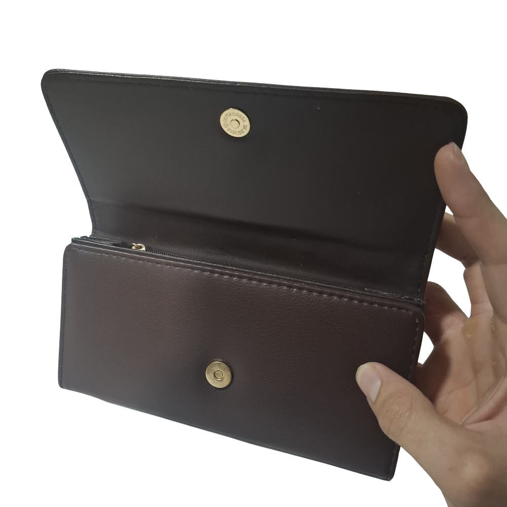 Cotton Road Wallet: Large BROWN PU Leather with EMBROIDERED PROTEAS 
