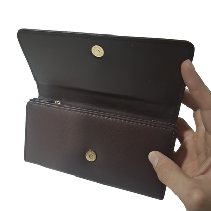 Cotton Road Wallet: Large BROWN PU Leather with EMBROIDERED PROTEAS 