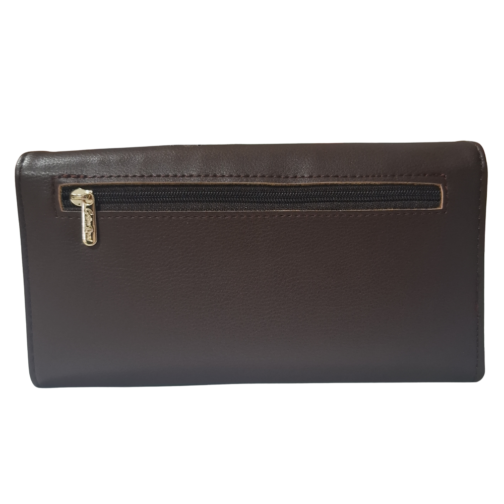 Cotton Road Wallet: Large BROWN PU Leather with EMBROIDERED PROTEAS BACK
