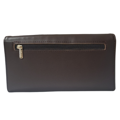Cotton Road Wallet: Large BROWN PU Leather with EMBROIDERED PROTEAS BACK