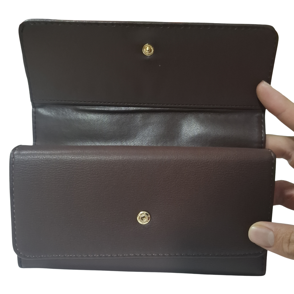 Cotton Road Wallet: Large BROWN PU Leather with EMBROIDERED PROTEAS OPEN VIEW