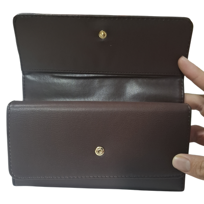 Cotton Road Wallet: Large BROWN PU Leather with EMBROIDERED PROTEAS OPEN VIEW