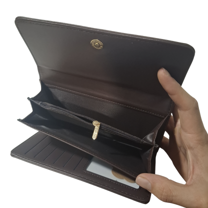 Cotton Road Wallet: Large BROWN PU Leather with EMBROIDERED PROTEAS TOP POCKETS VIEW