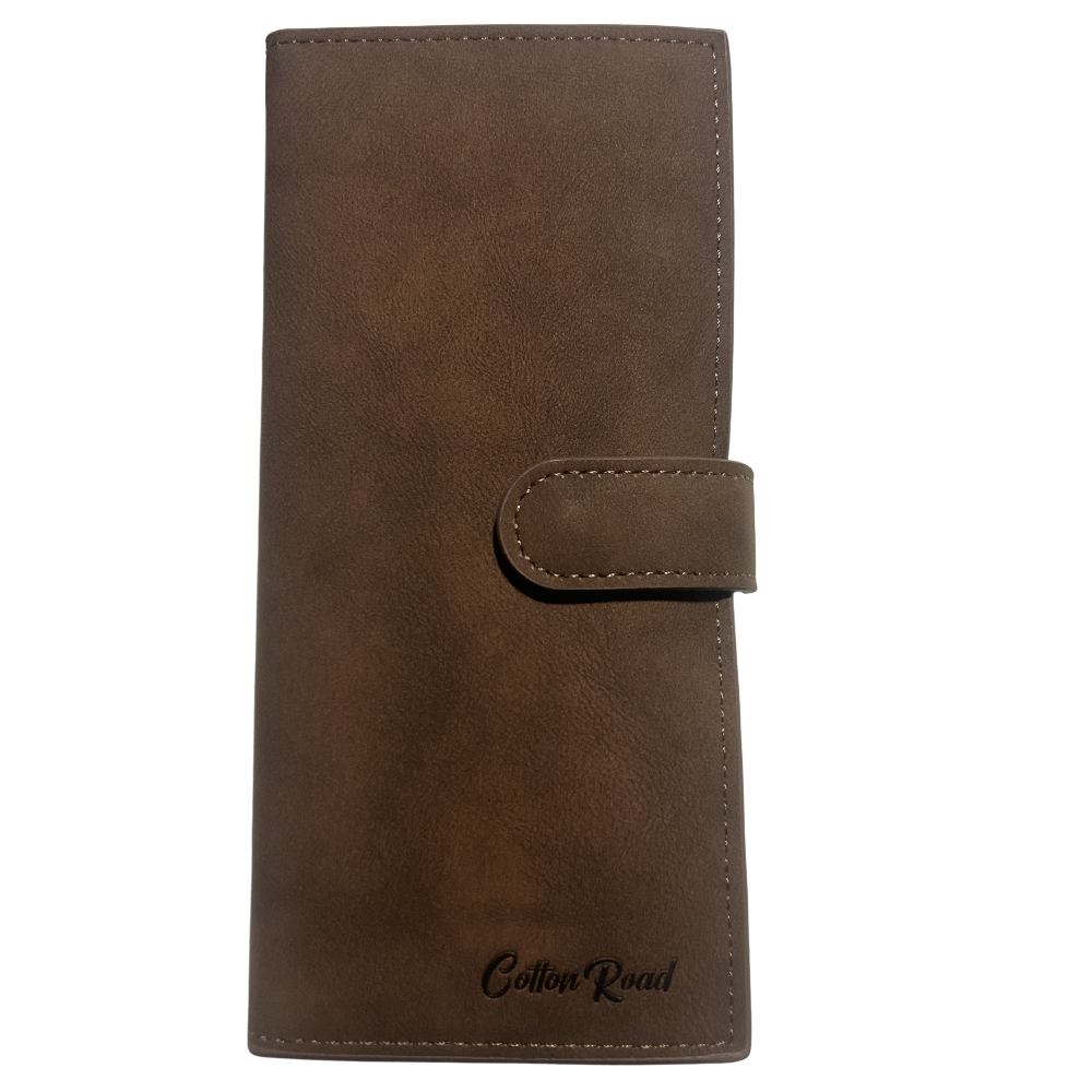 Cotton Road Wallet: Large COFFEE BROWN 3 SECTION PU Leather with Clip